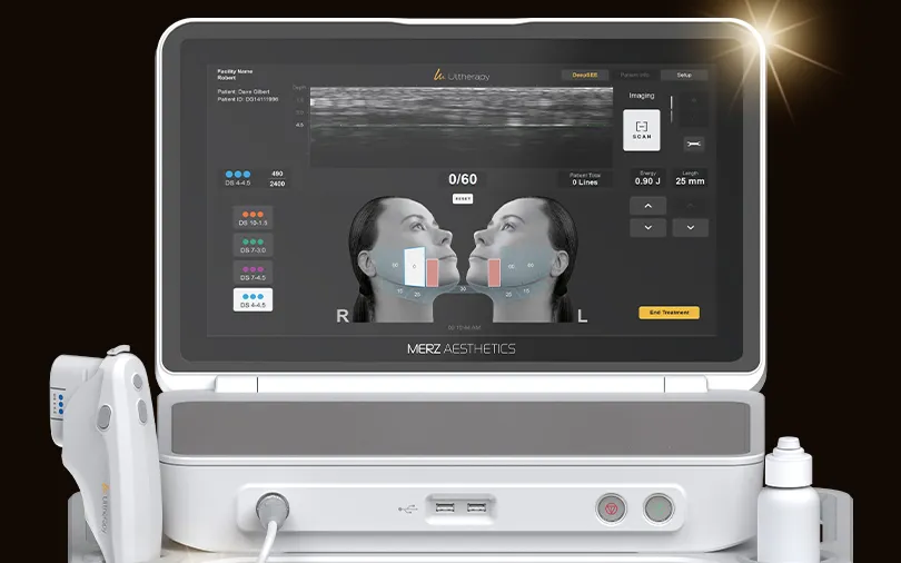 Ultherapy PRIME device with its handpiece and imaging screen
